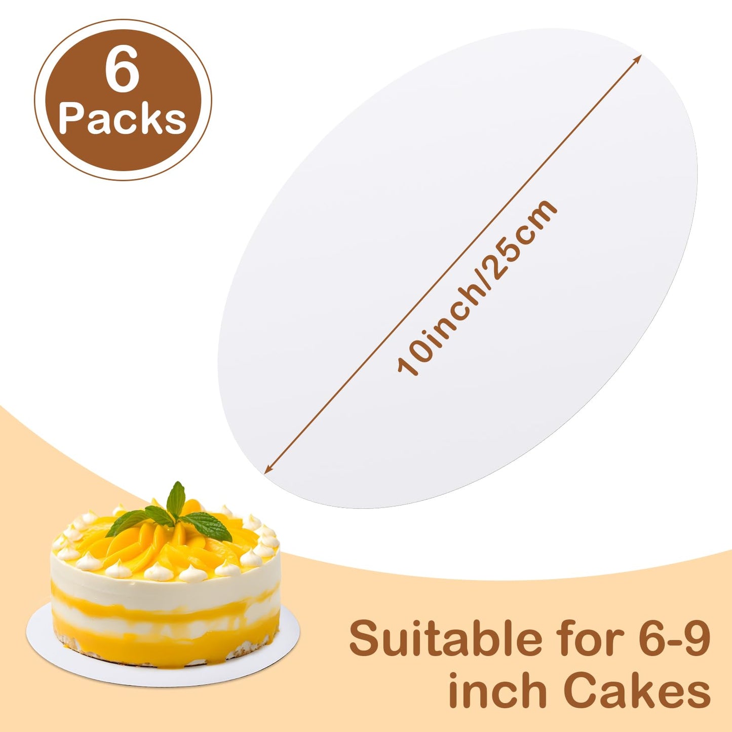 YUNZT 6 Pcs Cake Boards,White Cake Boards 10 inch Round,100%Food-graded Cardboard Cake Rounds,Waterproof and Oil-proof Cake Base for Cake DIY, Wedding, Birthday, Dessert, Pizza Decorating & Exhibition