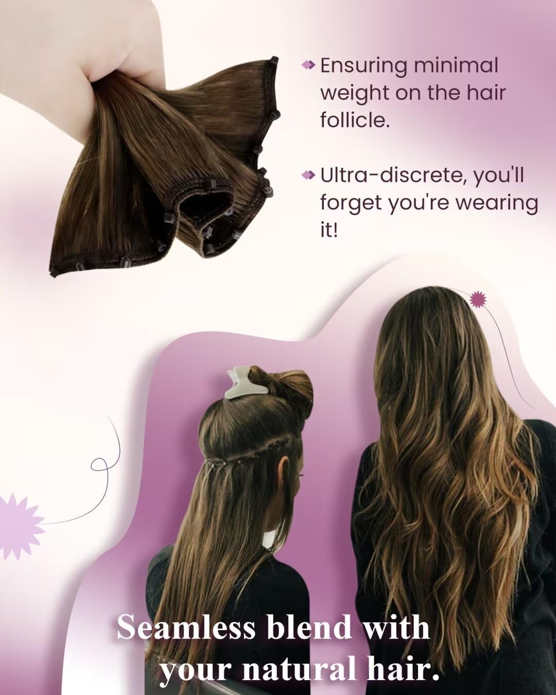 LaaVoo Hair Beaded Weft Hair Extensions Real Human Hair Beaded Weft Hair Extensions Human Hair Blonde Highlighted 16inch 50g