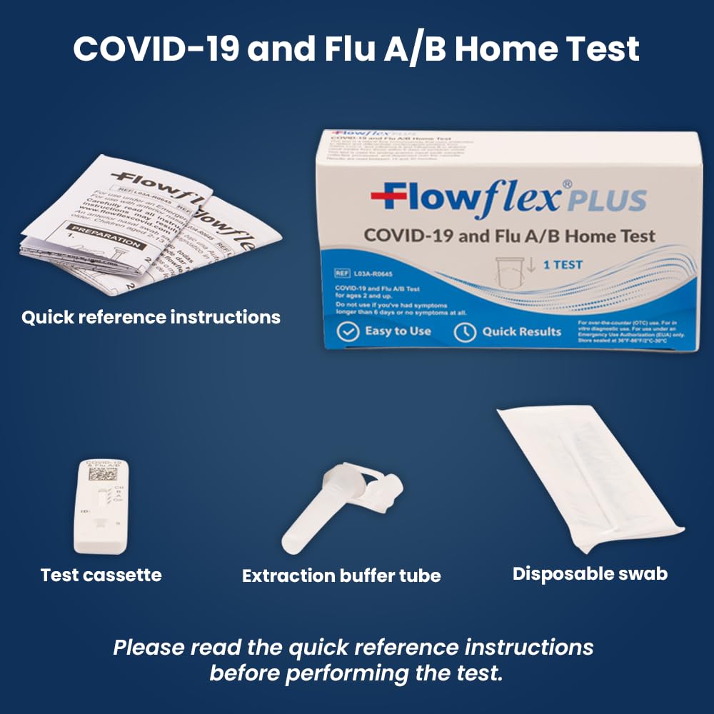 COVID & Flu Home Test by Flowflex Plus, Rapid Results in 15 Minutes, Trusted OTC COVID-19 & Flu A/B Testing Kit, FSA and HSA Eligible, Easy to Use & No Discomfort, 1 Pack 1 Test