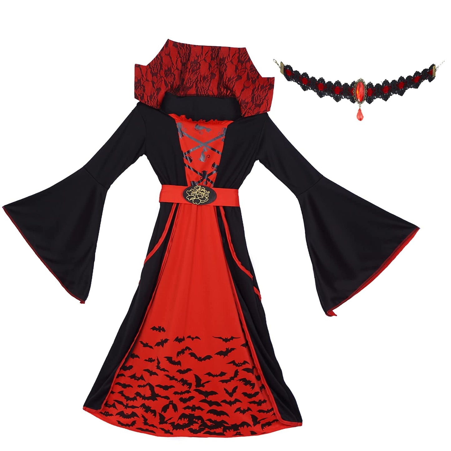 ThinkMax Halloween Vampire Costume for Girls，Kids Royal Queen Skirt for Halloween Dress Up Party, M(8-10 Years)