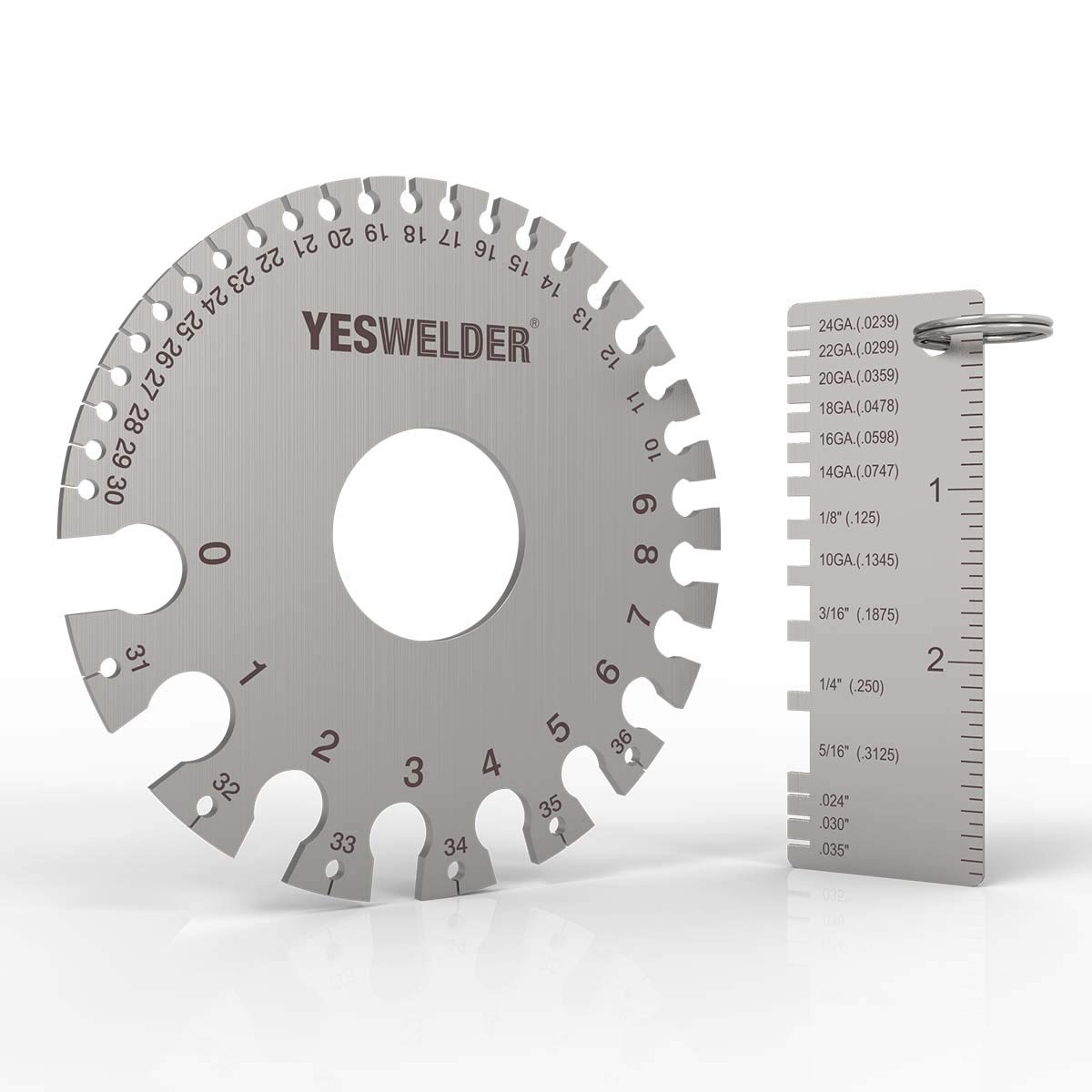 YESWELDER Round Dual Sided Metal Sheet Gage & Metal Sheet Thickness Gauge 2pk Stainless Steel Wire Welding Gauge