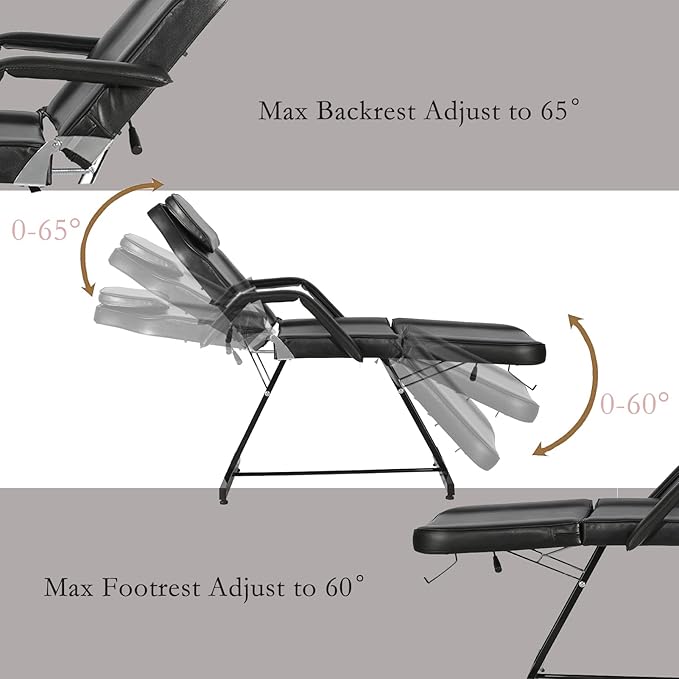Tattoo Chair, Multipurpose Facial Chair 73 Inch Spa Salon Facial Bed with Massage Equipment Spa Stool for Beauty Spa Tattoo, Black