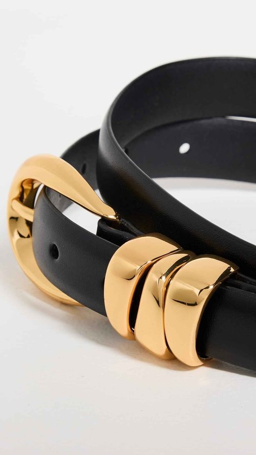 Madewell Women's Triple Metal Keeper Belt, True Black with Gold Hardware, Small