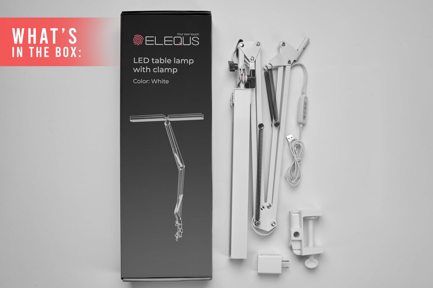 ELEQUS Computer LED Desk Lamp Home Office, Desk Light Bar with Clamp, Architect Table Lamp on Clip for Work, Large Tall Adjustable Flexible Monitor Light, Bright Modern Clamp Lamps for Reading White