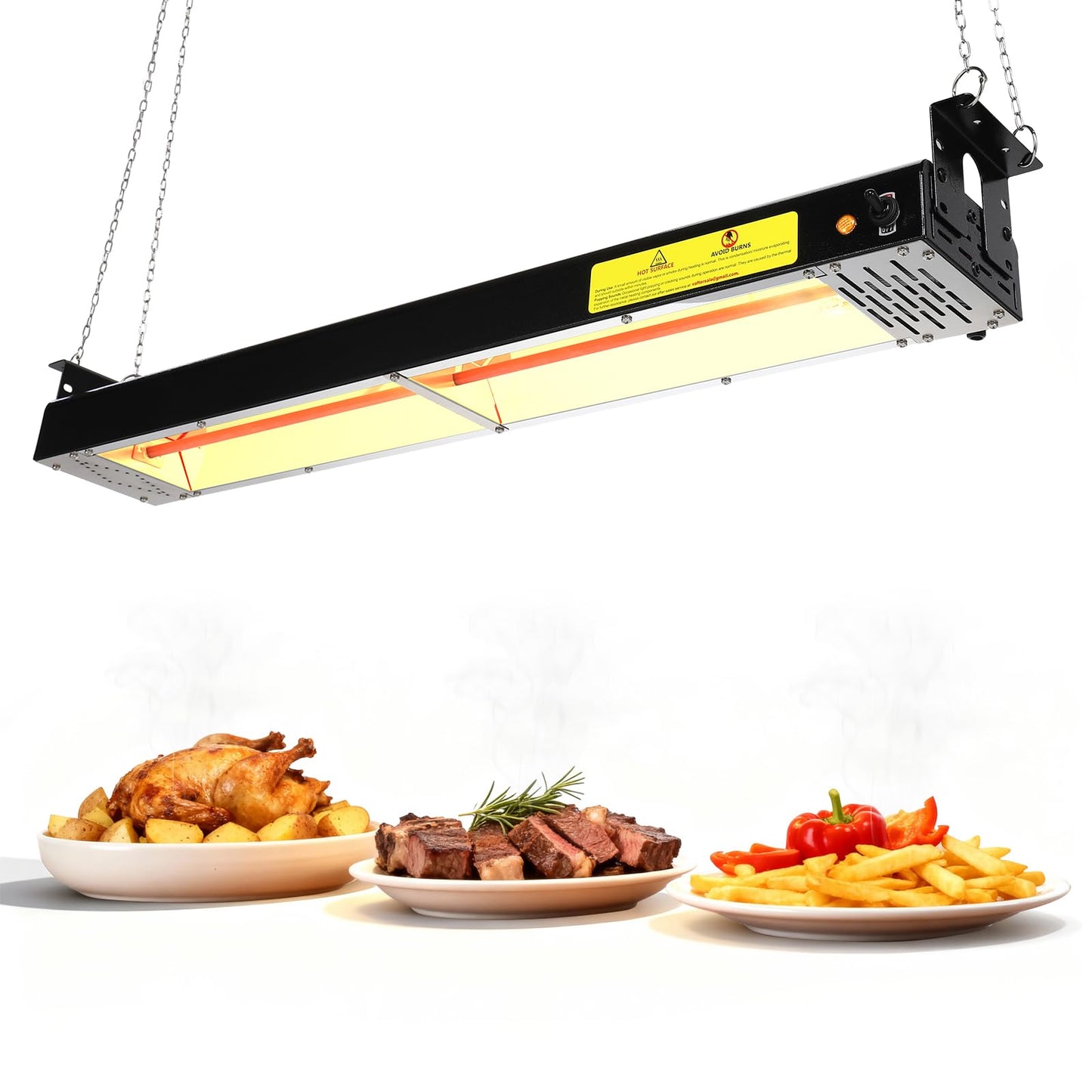Hiteemer 36-Inch Food Heat Lamp - 1000W Commercial Food Warmer Lamp Overhead Stainless Steel Catering Heat Lamps Electric Strip Heater for Restaurant Buffet Parties Kitchen, Black 115V