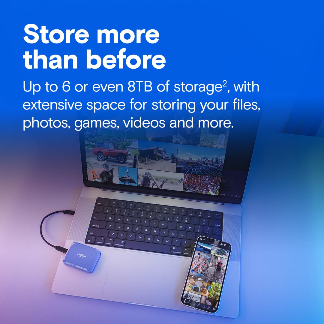 Crucial X10 4Tb Portable Ssd, Up To 2,100Mb/S, Usb 3.2 Usb-C, External Solid State Drive, Compatible With Windows, Mac & Android