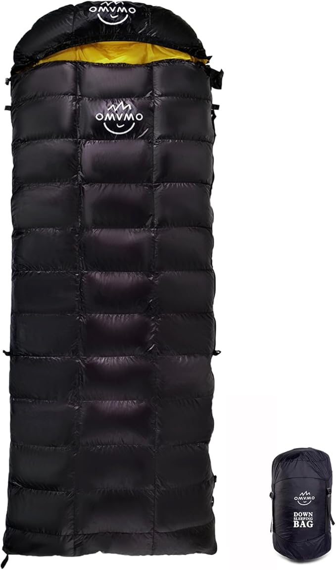 OMVMO 0 20 Degrees F Down Sleeping Bag for Adults,4 Season Cold Weather Rectangle Wearable Down Sleeping Bag for Camping H...