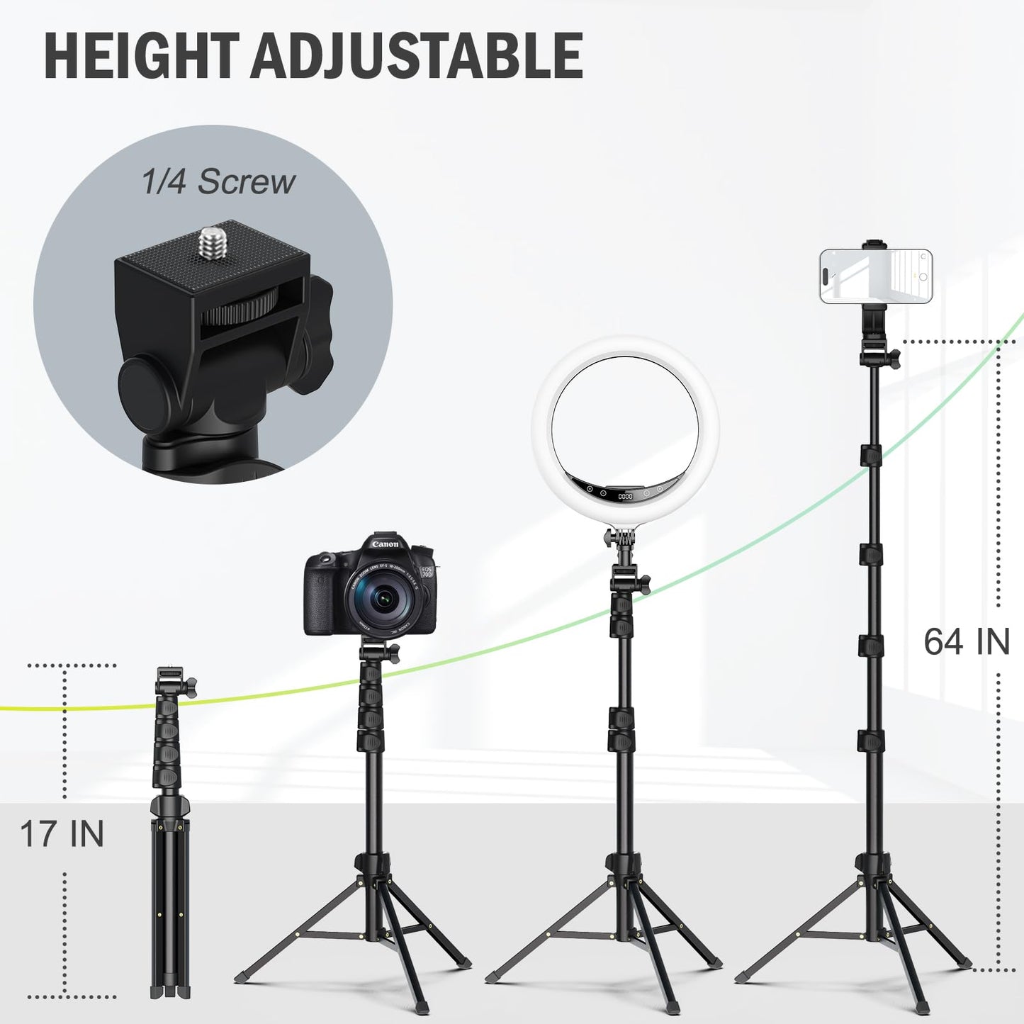 Liphisy 64    Tripod For Cell Phone & Camera, Phone Tripod With Remote And Phone Holder, Sturdy & Stable Height Adjustable Multi