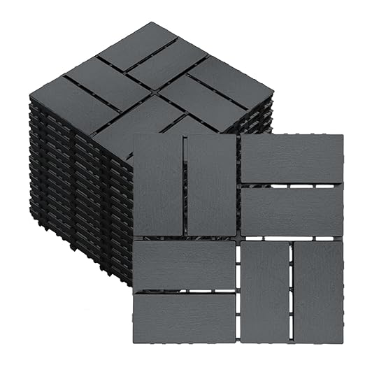 36 PCS 12x12 Inch Interlocking Deck Tiles - Waterproof All-Weather Outdoor Patio Flooring for Pool, Balcony, Backyard, Porch & Garden, Dark Grey