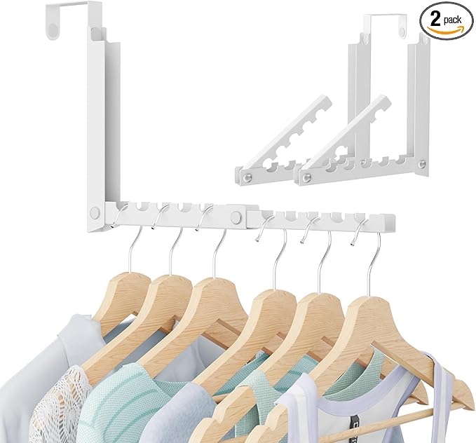 Over The Door Hooks, Extended Over The Door Clothes Hanger with 10 Ridges,Space-Saving Over The Door Rack,Door Hooks for Hanging Clothes,Larger Capacity Over The Door Hanger (2, White)