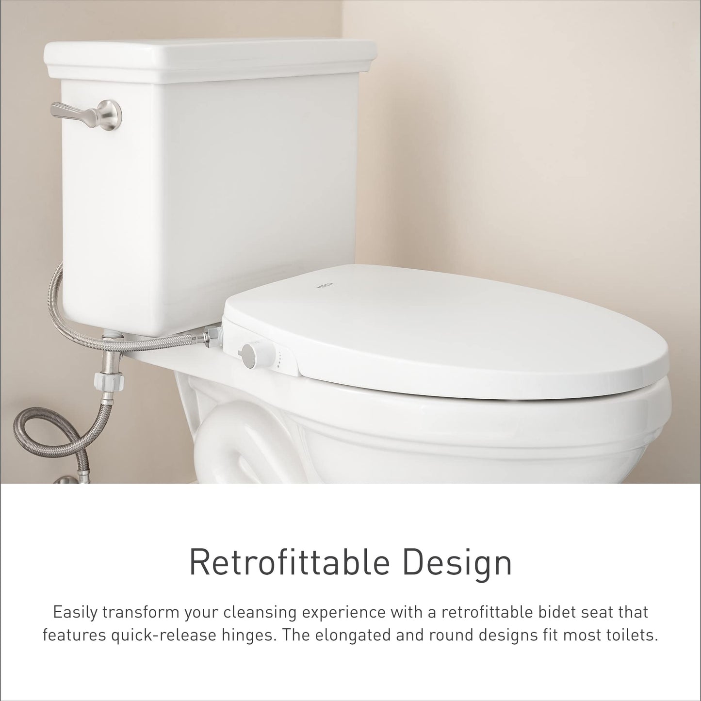 Moen 3-Series Biscuit Standard Electronic Bidet Seat with Remote Control for Elongated Toilets, Electrical Outlet Required, EB1500-EBS