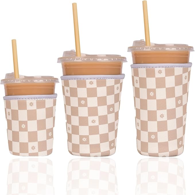 Reusable Insulated Neoprene Iced Coffee Cup Sleeve, Durable Drink Sleeve for Cold Beverages, Beverage Holder for Iced Coff...
