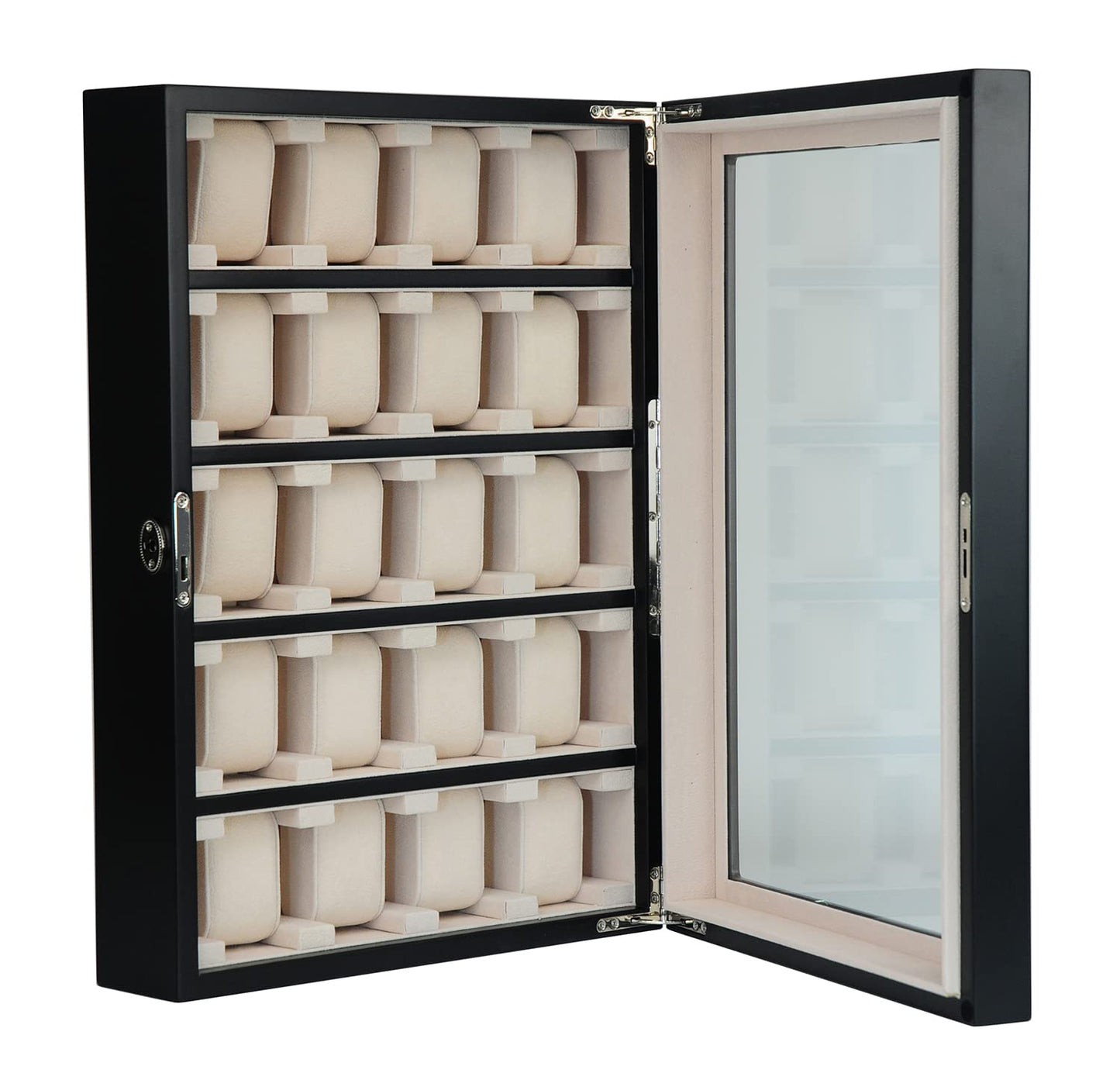 TIMELYBUYS 20 Piece Black Ebony Wood Watch Display Wall Hanging Case and Storage Organizer Box and Stand for Oversized Watches