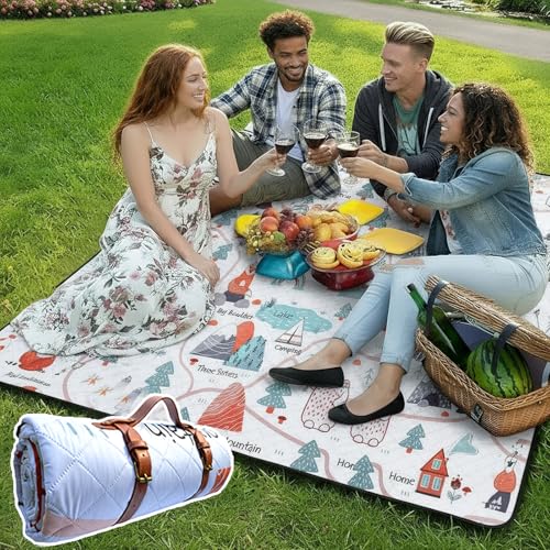 SONGYUAN Extra Large Picnic Outdoor Blanket, 80''x80'' Waterproof Foldable Blankets Gingham Picnic Mat for Beach,Nordic Fo...