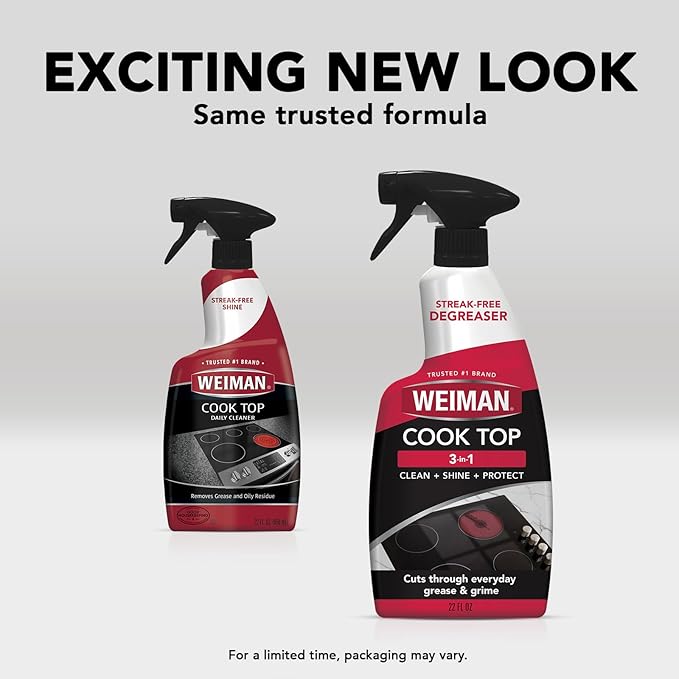 Weiman Cooktop Cleaner Spray for Daily Use, Streak & Residue Free, Non-Abrasive Formula, 2 Pack with Micro Towel