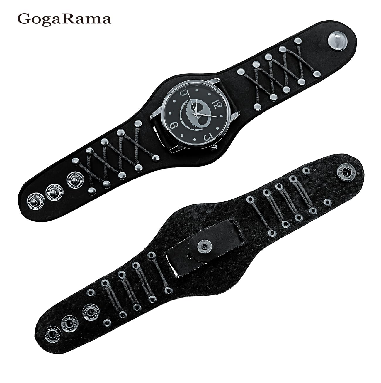 New Year Before Christmas Roman Numerals Button Leather Strap Quartz Punk Wrist Watch for Men&Women Birthday Christmas Halloween Good Gifts (Black)