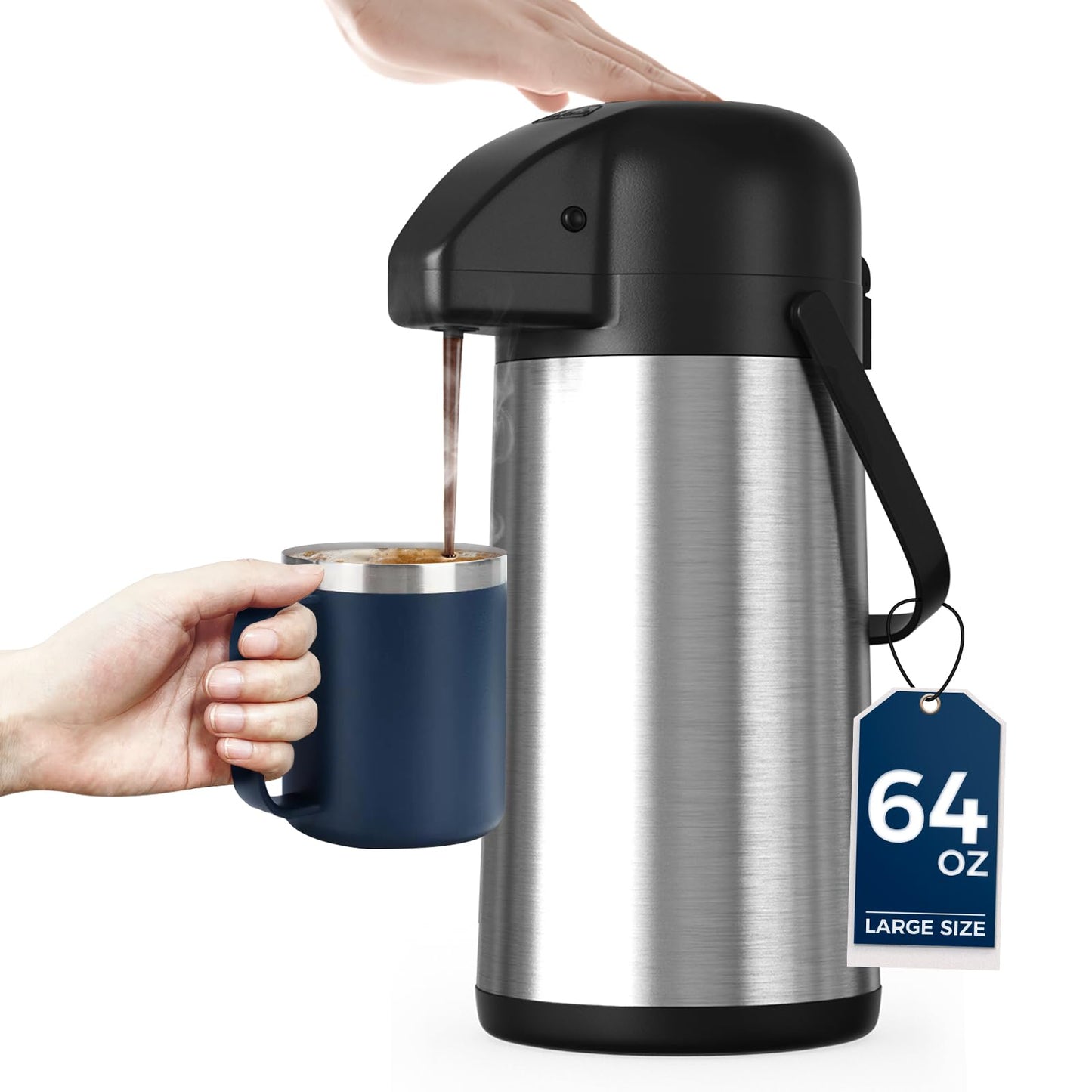 Coffee Carafe for Keeping Hot - Gezoss 64OZ / 1.9L Airpot Coffee Dispenser with Pump - Large Coffee Carafe for Hot Drinks Tea Li