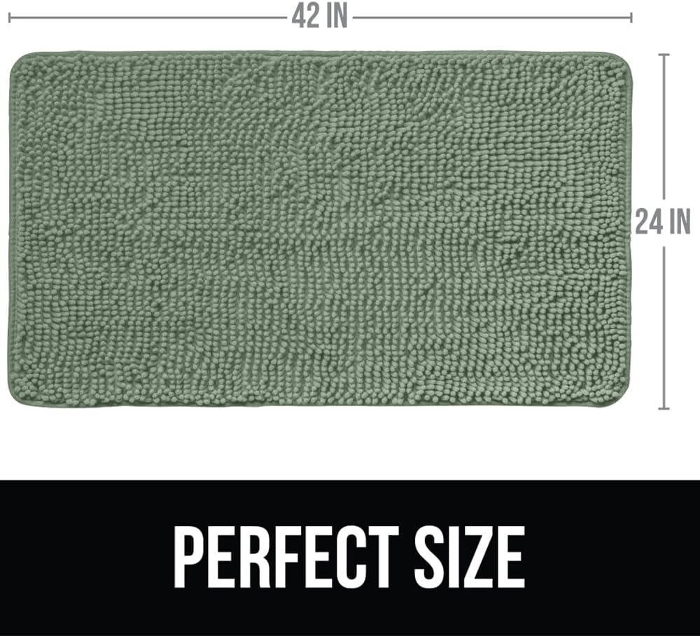 KANGAROO Bathroom Rugs, Chenille Soft Absorbent Bath Rug, Shaggy Shower Mat, Quick Dry Machine Wash Bathmat, Plush Carpet Mats for Tub, Bathtub and Room Home Decor Accessories, 42x24, Sage