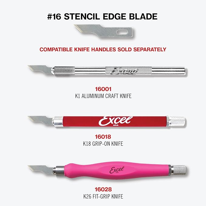 Excel Blades #16 Angled Stencil Edge Replacement Blades – 100-Pack High Carbon Steel Blades for Precision Cutting, Trimming Craft Knife – Professional & Hobby Knife - Made in USA