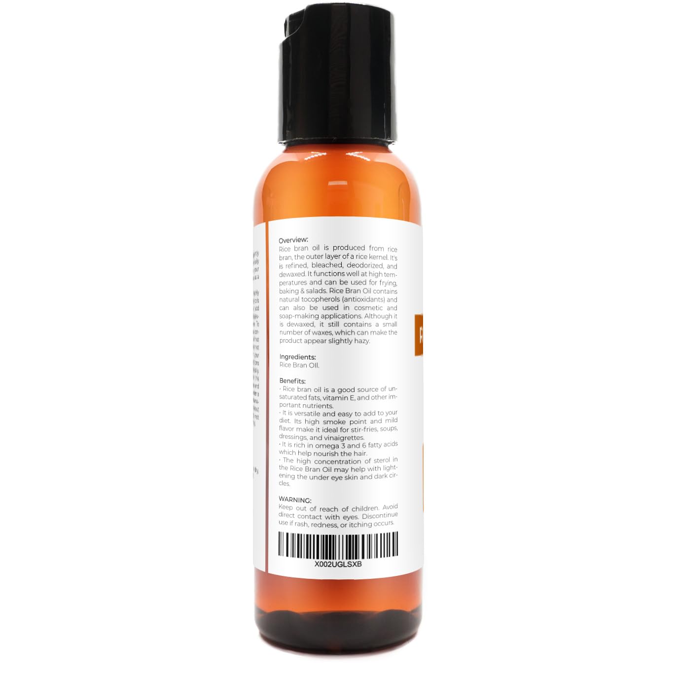 Rice Bran Oil by Velona - 2 Fl Oz | 100% Pure and Natural Carrier Oil | Refined, Cold Pressed | Cooking, Face, Hair, Body & Skin