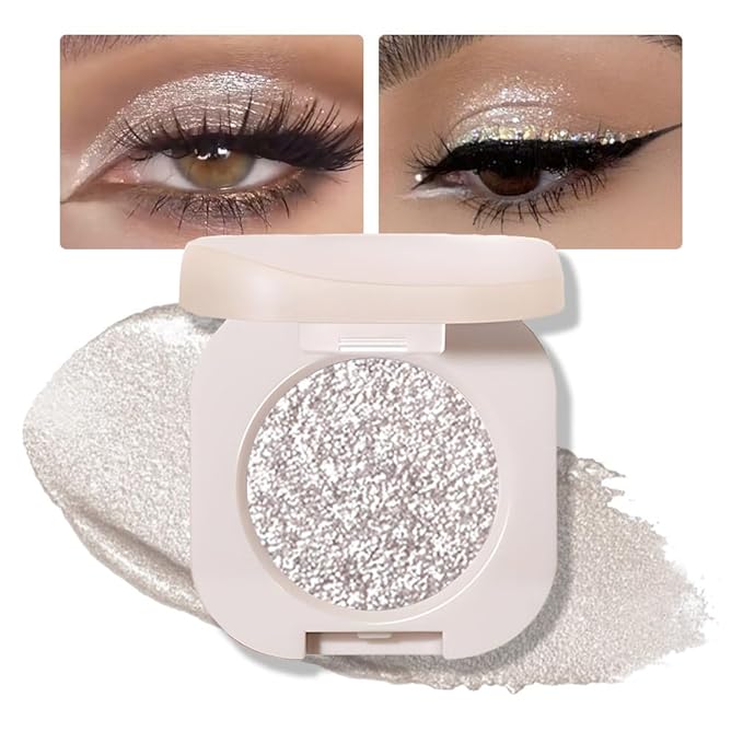 FeiCuiYun Glitter Shimmer Sparkle Eyeshadow Palette Makeup for Older Women, Silver Glitter Shimmer Metallic Holographic Mu...