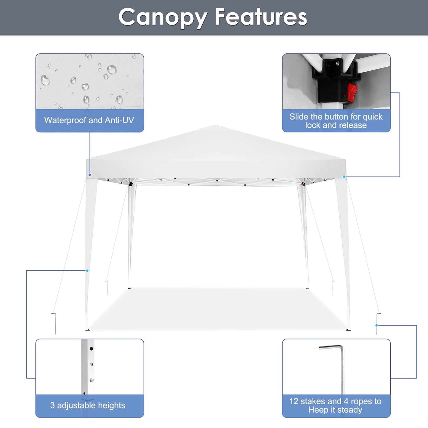 COBIZI Canopy 10x10 Pop Up Canopy Tent with 4 Sidewalls Party Tents for Parties Weddings Backyard Waterproof Canopy Outdoor Commercial Canopy Event Tent with Stakes, Ropes, White