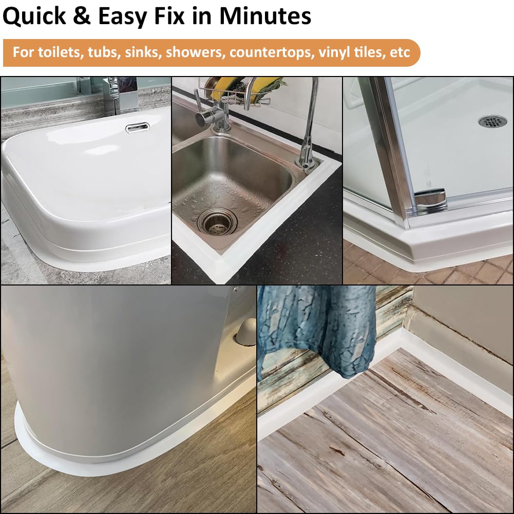 White Caulk Tape Self Adhesive Waterproof, Bathroom Peel & Stick Caulking Strip Floor Tile Wallpaper Toilet Tub Shower Wall Trim, DIY Project Renter Friendly Decor, Quick & Easy to Install in Minutes