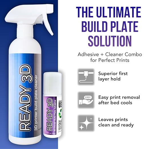 3D Printer 50mL Build Plate Adhesive Glue and 16oz Build Plate Cleaner - Excellent First Layers, Easy Print Release, Premium Grade Formula, Made in USA, PLA/ABS/PETG/TPU Safe,Non-Toxic, No Odor