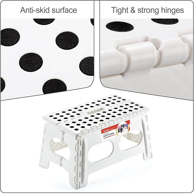 ACSTEP Folding Step Stool 9 Inch,15-Inch Extra Wide Heavy Duty Stepping Stool More Safe and Comfortable Non Slip Foldable Step Stool for Kids and Adults White, 10 Pack