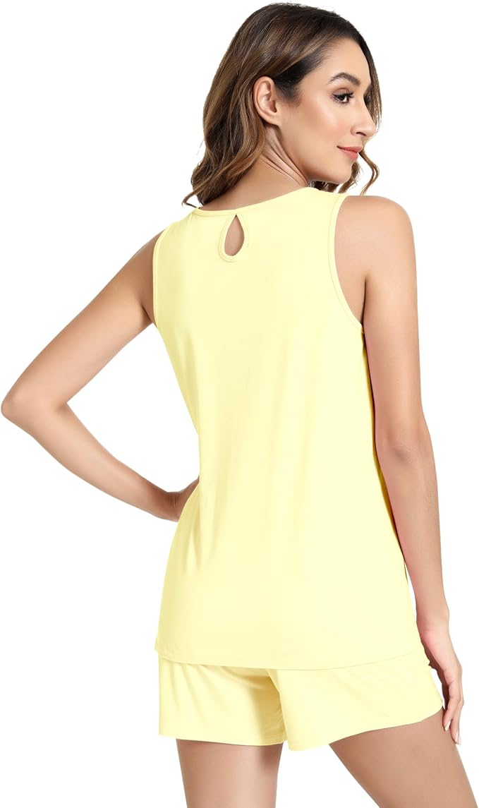 NACHILA Pajamas for Women-Viscose from Bamboo, Ribbed Racerback Tank Top Sexy Split Shorts Pajama Sets Cooling Sleep Cami Pjs