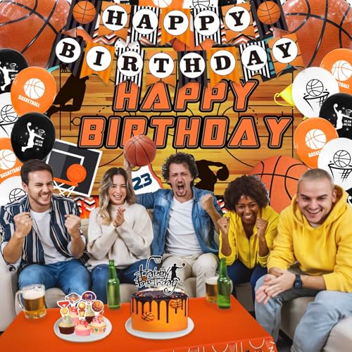 Basketball Birthday Party Decorations - Basketball Party Decorations Include Balloon Arch Kit Banner Cake Topper Backdrop ...