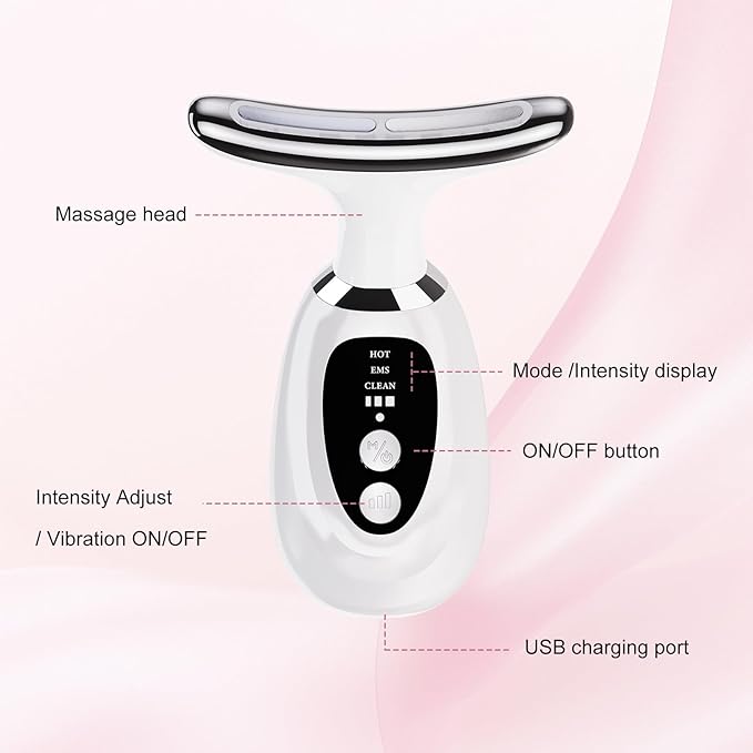 Multi-Functional-Red-Light-Therapy-for-Face and Neck-Eye-Head Massager,7 Colors Skin Rejuvenation Lifting Facial Massager for Toning,Glow Boost，Wrinkle&Dark Circle Reducer (Pink)