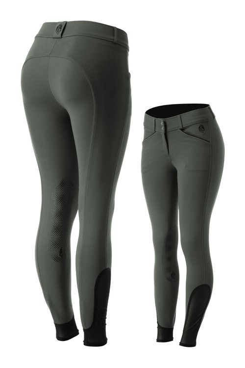 Equinavia Astrid Womens Silicone Knee Patch Breeches | Mid Rise Riding Pants with Phone Pockets - Carbon Gray/Black - 30
