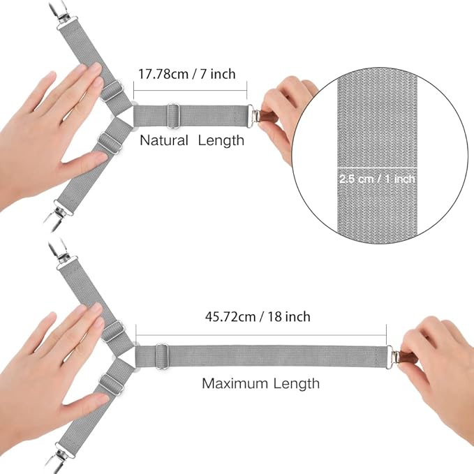 Foloda Bed Sheet Holders, 4 pcs Adjustable Fitted Sheet Straps for Bed Corner, bedsheet Holder Clips Fasteners Suspenders Locker Gripper Scrunchie, Keep Sheet in Place