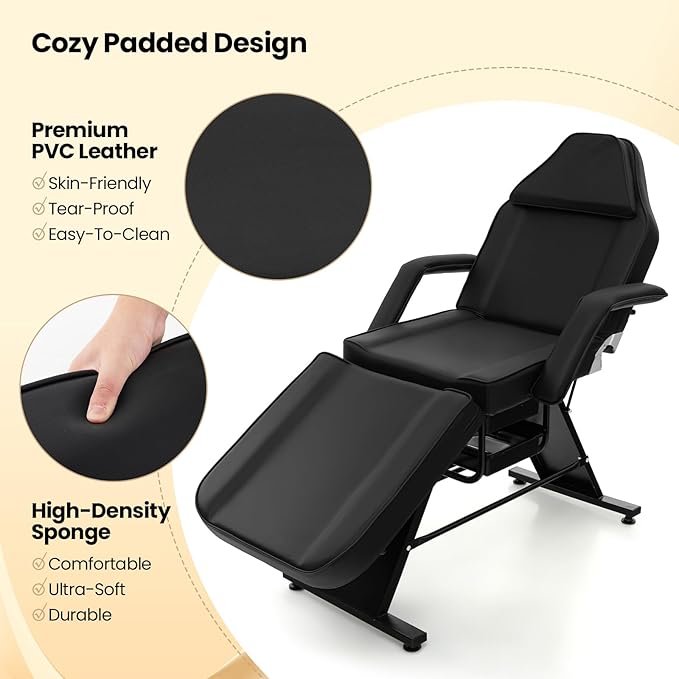 Giantex 72" Massage Bed with Hydraulic Stool, 3-Section Tattoo Chair with Adjustable Backrest, Legrest & Storage Boxes, Facial Chair for Professional Massage Lash Beauty Treatment Spa (Black)