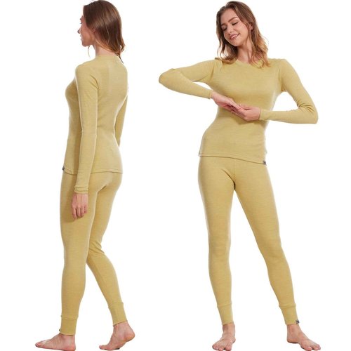 MERINNOVATION Merino Wool Base Layer Set for Women 100% Merino Wool Thermal Underwear Set Base Layer Top and Bottom Leek Green 250 L