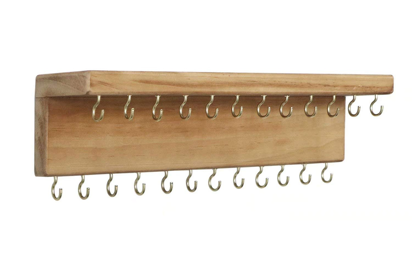 SANY DAYO HOME Jewelry Organizer with 24 Hooks and Cosmetics Shelf, 12 x 3 x 4 inches Wall Mounted Rustic Pine Wood Holder for N