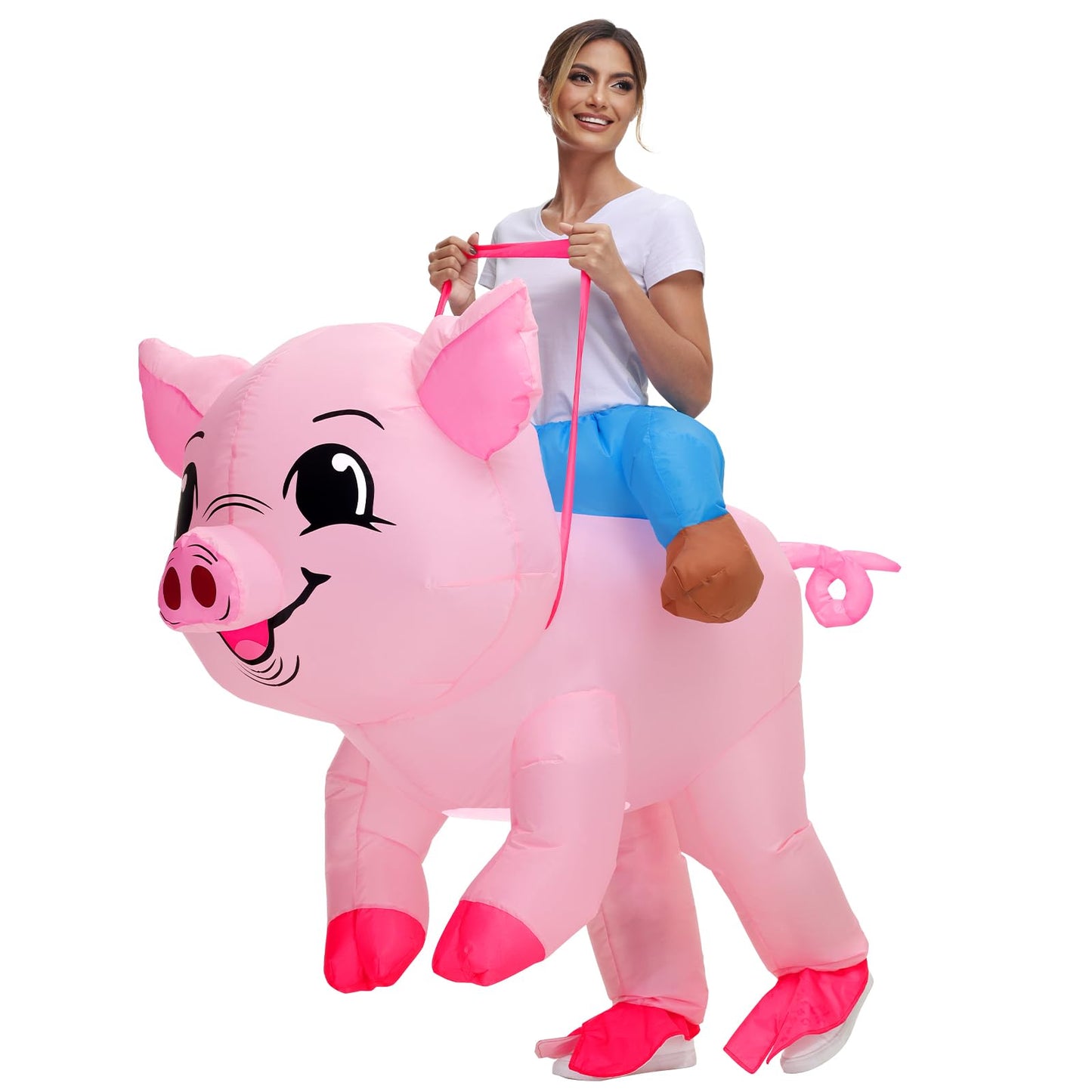 anroog Inflatable Costume for Adult Pig Costume Halloween Blow Up Ride on Piggy Costumes Women Animal Suit for Men Cosplay Party