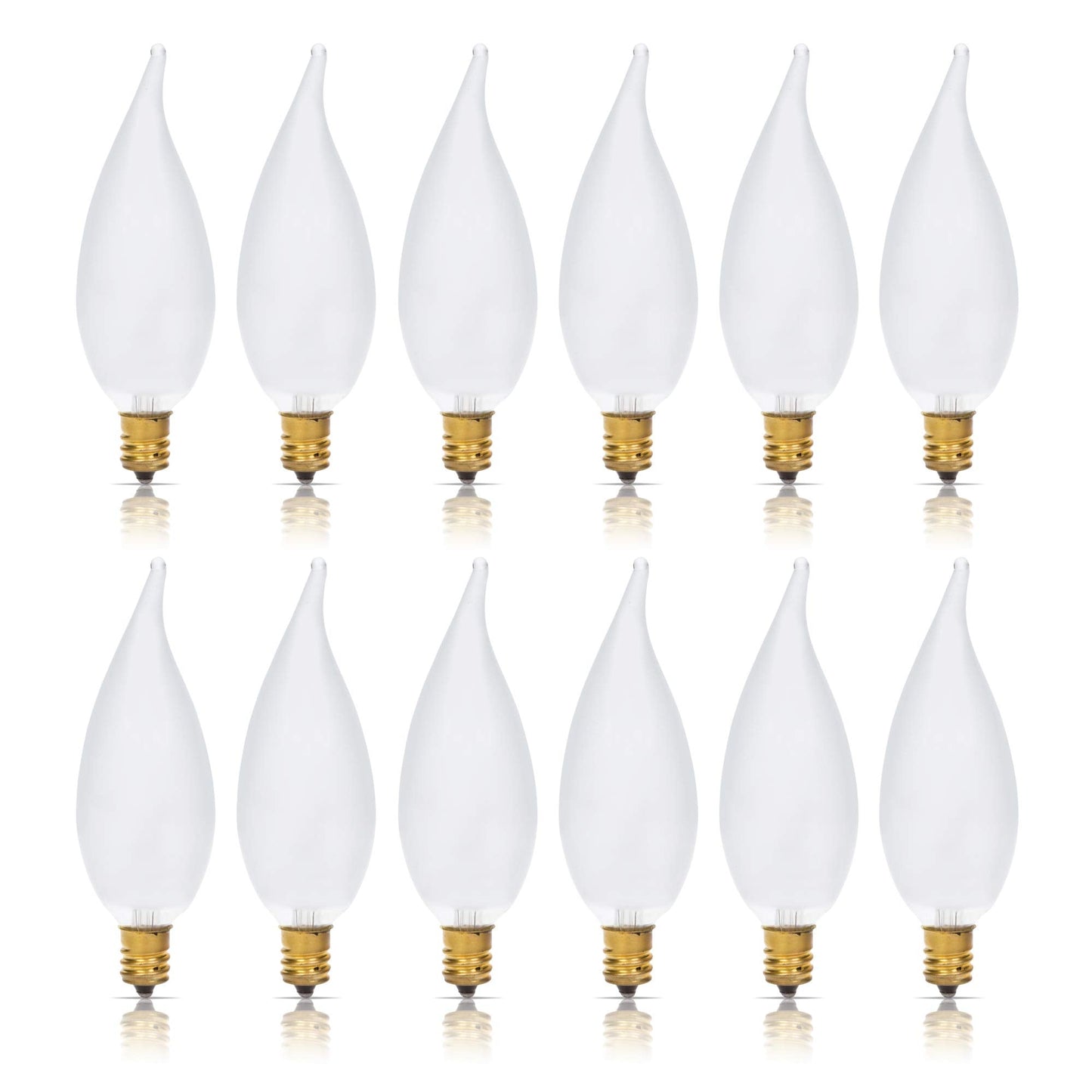 Simba Lighting Candelabra Flame Tip Frosted CA10 40W E12 Base (12 Pack) Decorative Incandescent Light Bulbs 120V for Chandeliers, Ceiling Fan Lights, Pendants, Wall Sconces, Dimmable, Warm White 2700K