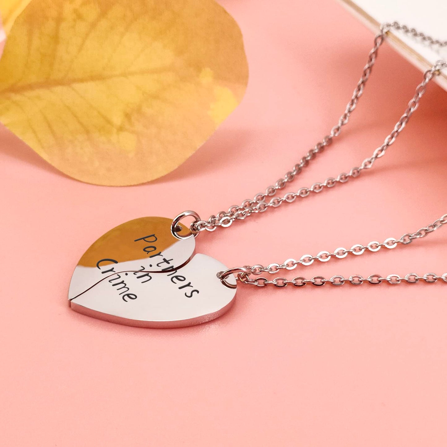 HOFOYA Partners in Crime Split Heart Necklace 2 Best Friends Matching BFF Necklace for 2 Friendship Graduation Back to School Gi