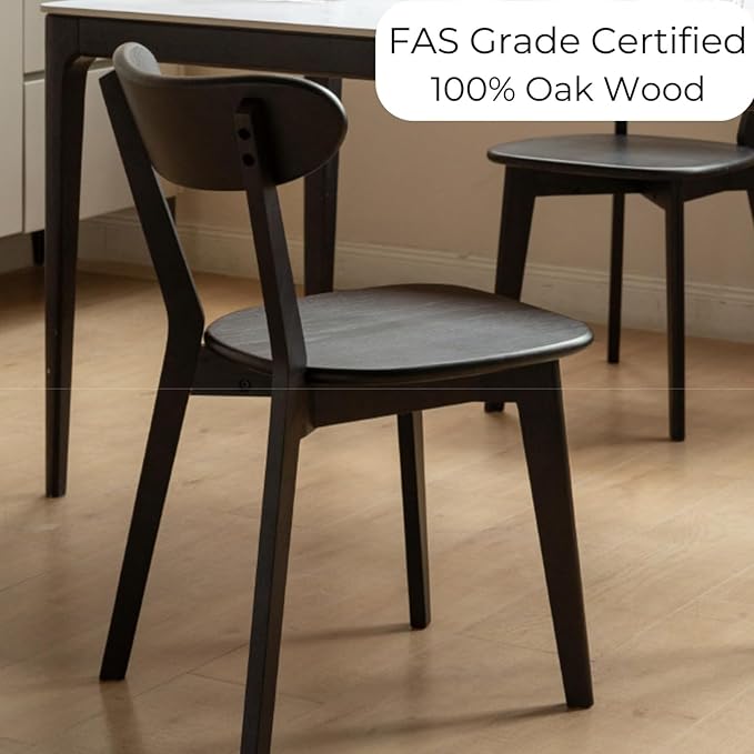 Hymus 100% Solid Oak Wood Dining Room Chairs - Practical Kitchen Chairs for Dining Room, Kitchen, Living Room (2, Black)
