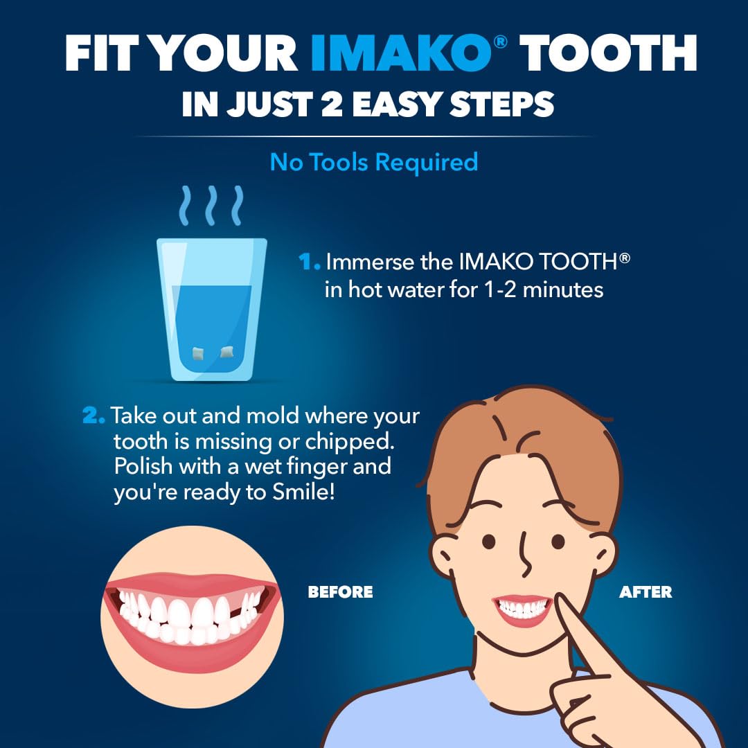 Imako Tooth Tinted Plastic - Natural Color - Temporary Tooth - 2 Pack - Made in USA