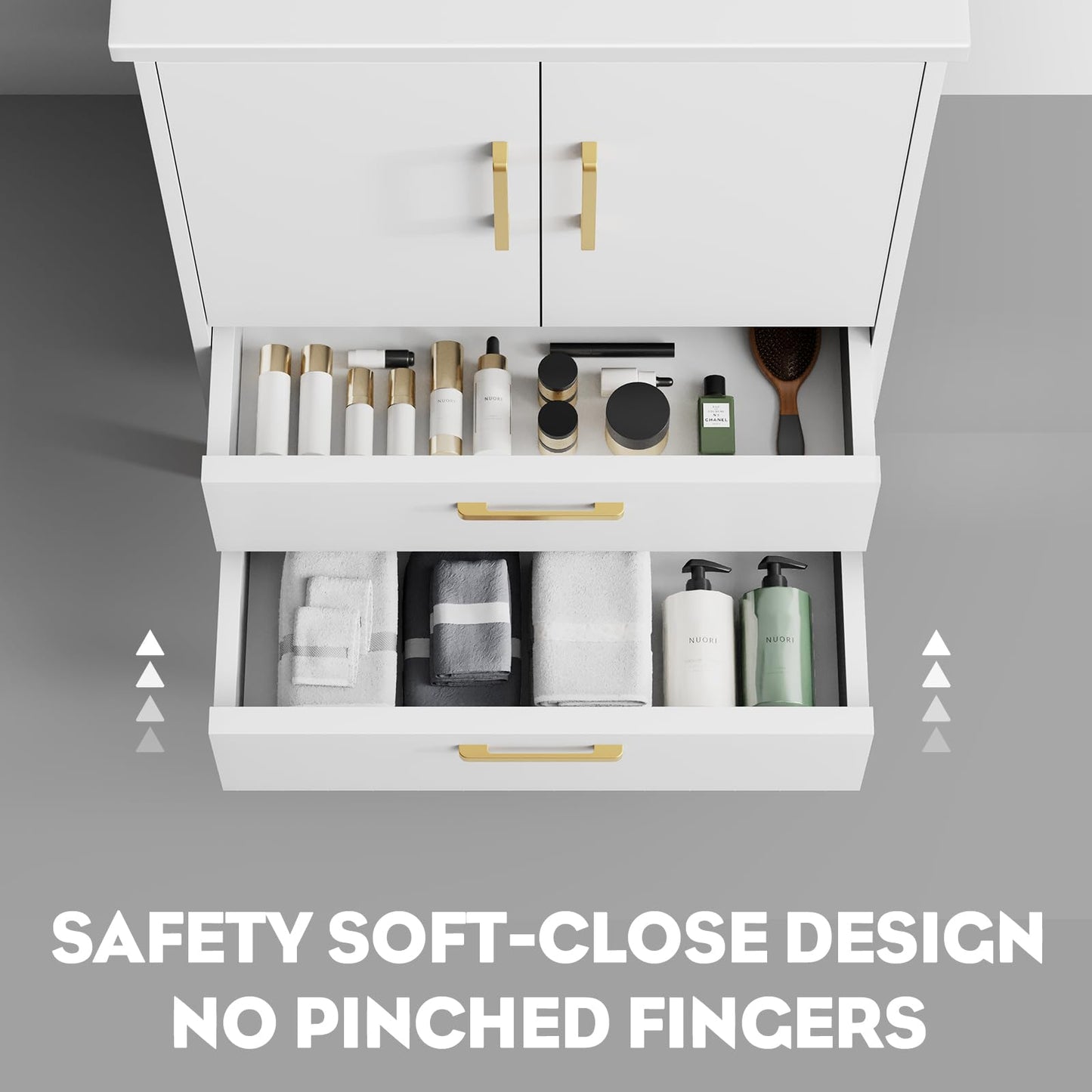 phiestina Fully Pre-Assembled 24 Inch White Bathroom Vanity with Ceramic Sink Combo, 2 Soft Close Doors and 2 Drawer Bathroom Storage Cabinet Set, BV02-WHITE-JH