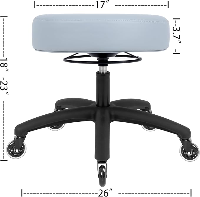 Chair Master 17" Round Vinyl Fabric Stool, Table Height, 360 deg Level Activation, Heavy Duty, Lab, Medical, Garage, Home, Spa, Cleanroom (Rubber Roller, Gray)