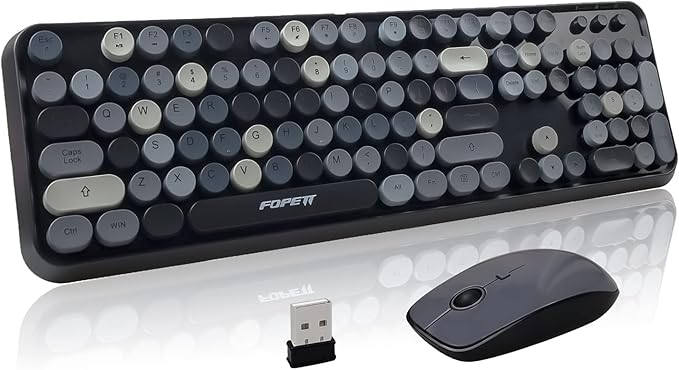 FOPETT Keyboard and Mouse Sets Wireless Keyboard and Mouse Sets,Reliable 2.4 GHz Connectivity for PC,Laptop,Smart TV and More (Grey Colorful)