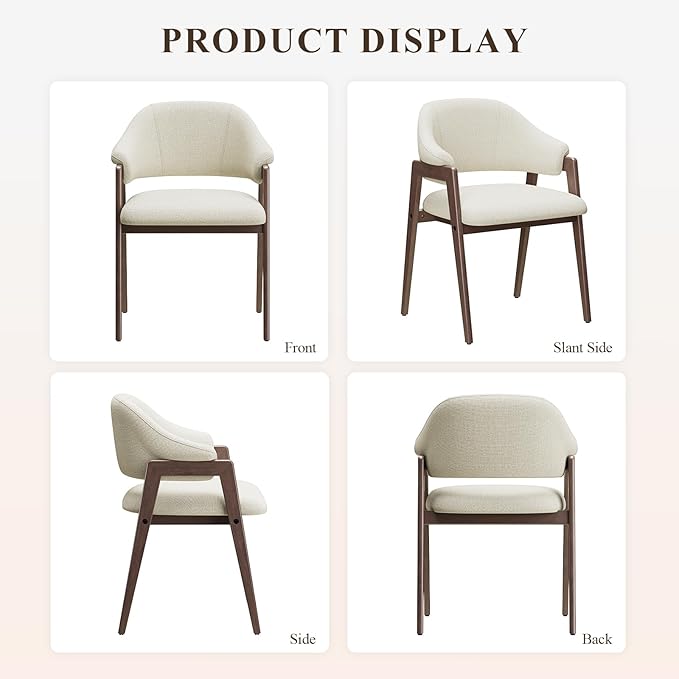 MALOL Wooden Dining Chairs Set of 2, Modern Fabric Upholstered Dining Room Chair, Kitchen Side Chairs, Farmhouse Dinner Chair with Curved Open Back for Kitchen, Beige