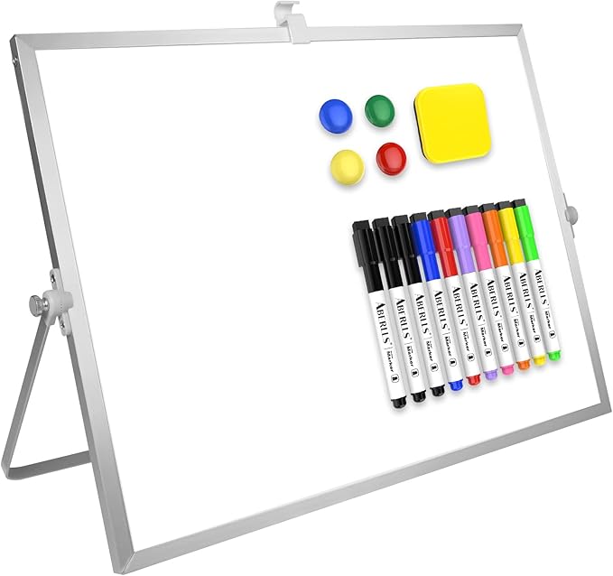Dry Erase White Board, 16inX12in Large Magnetic Desktop Whiteboard with Stand, 10 Markers, 4 Magnets, 1 Eraser, Portable D...