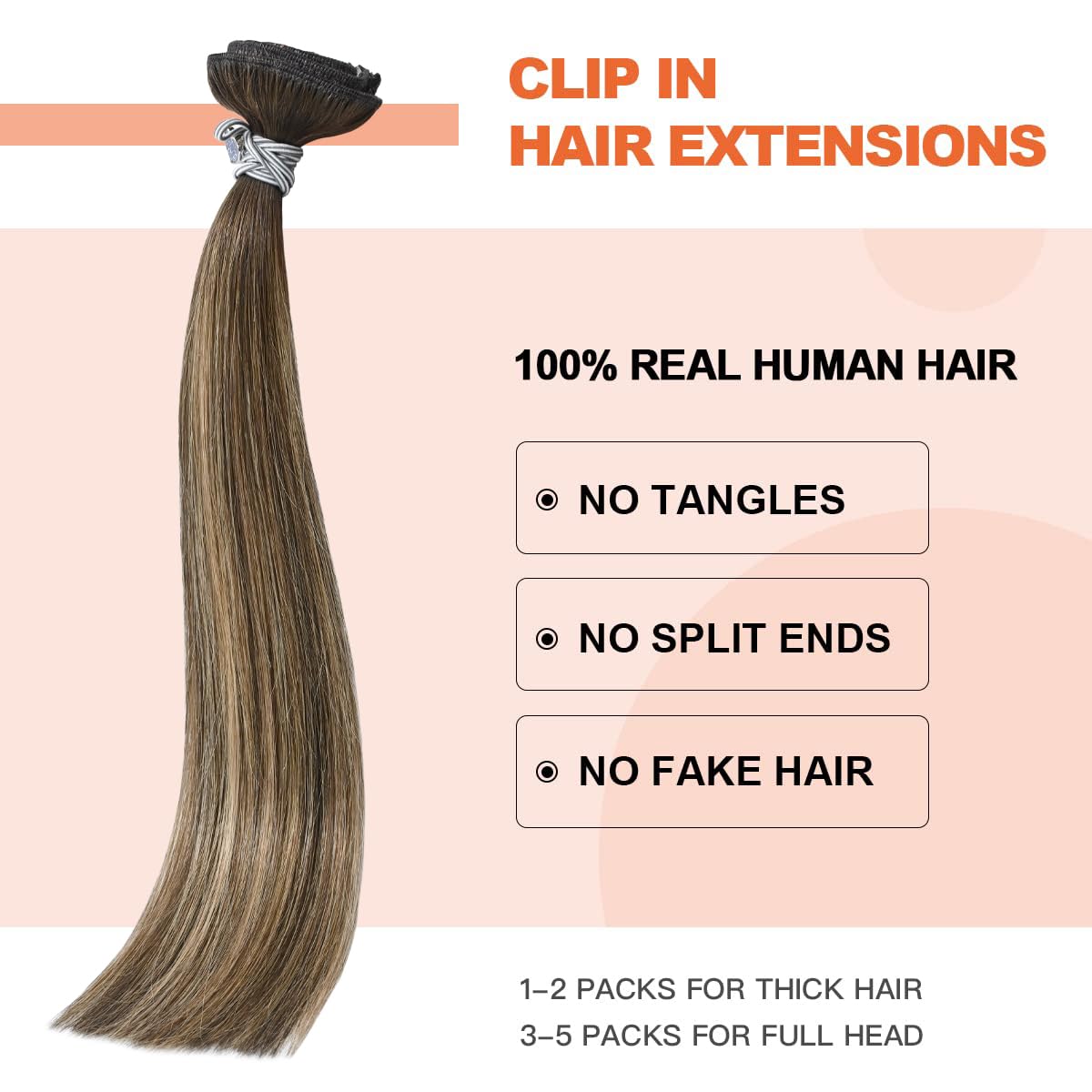UGOTRAYS Balayage Hair Extensions Real Human Hair, Ombre Medium Brown Fading to Caramel Blonde 18 inches 120g Highlights 100% Hu