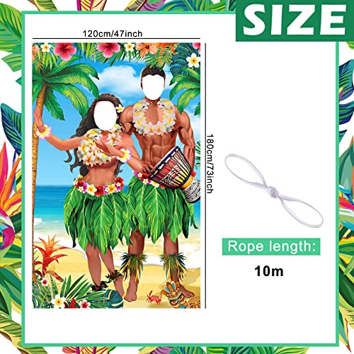 Tudomro 6 x 4 ft Hawaiian Photo Props Banner Tropical Luau Tiki Couple Door Banner Aloha Party Decorations Fabric Luau Pho...