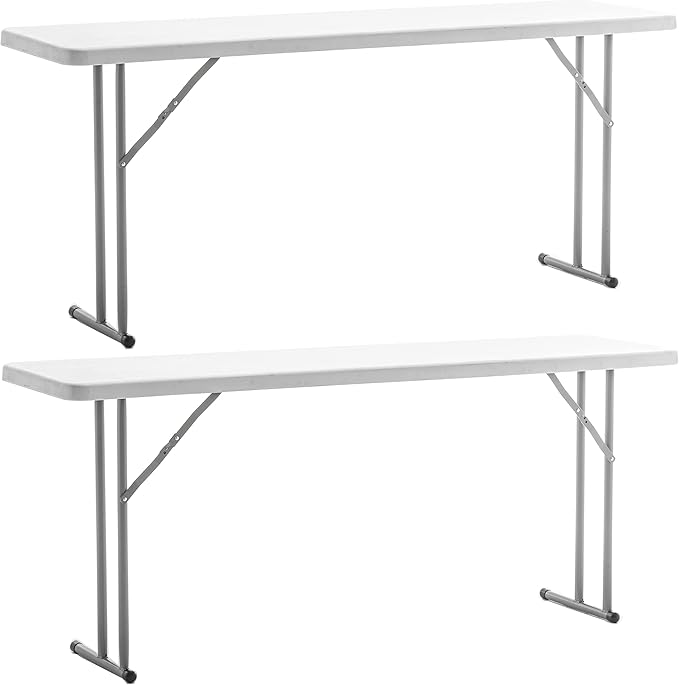 BTEXPERT 6-Foot - 72" Long White Granite Plastic Folding Seminar Training Table Portable 18" Wide Narrow, 29" High, Events...